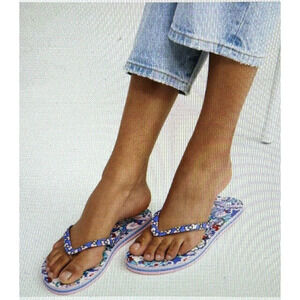 NWT Vera Bradley Teal Green And Purple Paisley Flip Flops Sandal Flat 7.5